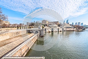 Philadelphia, Pennsylvania, USA - December, 2018 - View from Fairmount Water Works Garden, Philadelphia Art Museum