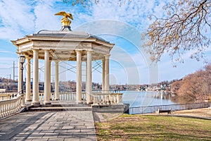 Philadelphia, Pennsylvania, USA - December, 2018 - View from Fairmount Water Works Garden, Philadelphia Art Museum