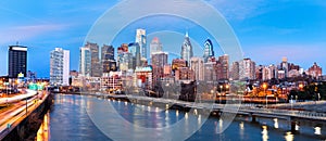 Philadelphia skyline panorama at dusk