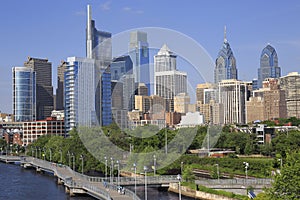 Philadelphia skyline with the Schuylkill River on the foreground photo