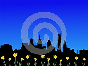 Philadelphia skyline in spring