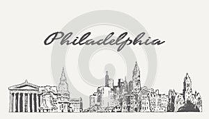 Philadelphia skyline in USA, hand drawn, sketch
