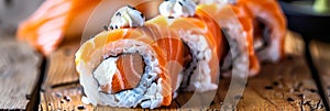 Philadelphia Sushi Roll Set, Uramaki, Nori Maki or Futomaki Sushi with Trout Fillets