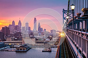 Philadelphia under a hazy purple sunset photo