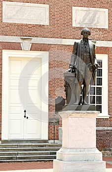 Philadelphia, USA - May 29, 2018: George Washington Statue near the Independence Hall the Philadelphia