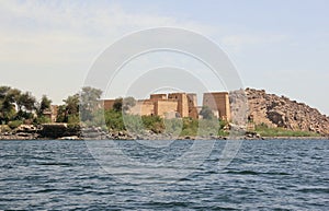 Philae temple on Agilkia Island as seen from the Nile. Egypt.