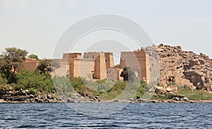 Philae temple on Agilkia Island as seen from the Nile. Egypt.