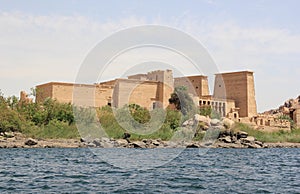 Philae temple on Agilkia Island as seen from the Nile. Egypt.