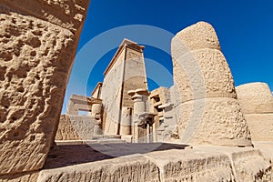 Philae Temple detail background tourist attraction in Egypt near Aswan city