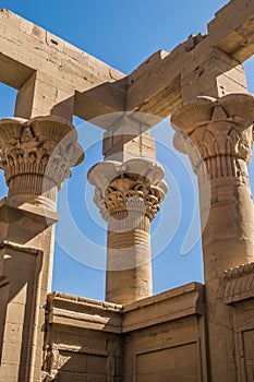 Philae temple and island in the reservoir of the Aswan Low Dam, downstream of the Aswan Dam and Lake Nasser, Egypt