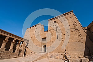 Philae temple near Nile river in Aswan city, Upper Egypt