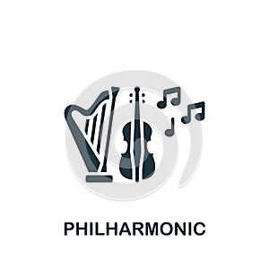 Philarmonic icon. Monochrome simple sign from entertainment collection. Philarmonic icon for logo, templates, web design