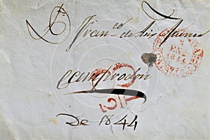 Old letter without stamp and with postage. photo