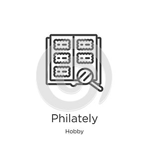 philately icon vector from hobby collection. Thin line philately outline icon vector illustration. Outline, thin line philately photo