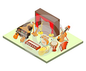 Philharmonic concept banner, isometric style