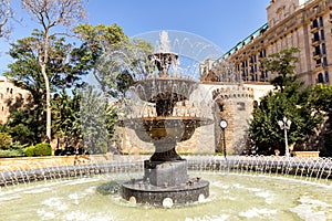 Philharmonic Fountain Park near Old City in Baku, Azerbaijan