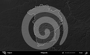 Philippeville highlighted, Belgium. Grayscale