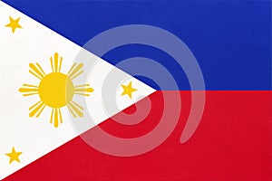Philippine national fabric flag textile background. Symbol of world Asian country photo