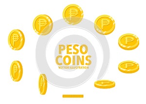 Philippine Peso sign gold coin isolated on white background.
