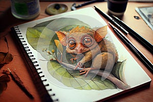 Philippine tarsier drawing with bit of watercolour