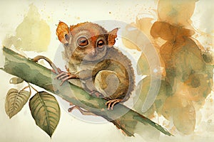 Philippine tarsier drawing with bit of watercolour