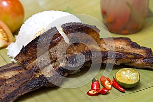 Philippine traditional dish: filipino liempo pork belly with rice