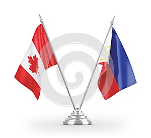 Philippines and Canada table flags isolated on white 3D rendering