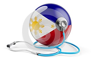 Philippines flag with stethoscope. Health care in Philippines concept, 3D rendering