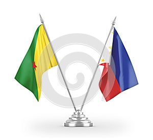 Philippines and French Guiana table flags isolated on white 3D rendering