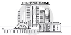 Philippines, Makati line skyline vector illustration. Philippines, Makati linear cityscape with famous landmarks, city
