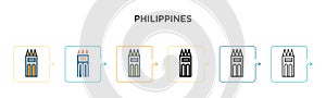 Philippines vector icon in 6 different modern styles. Black, two colored philippines icons designed in filled, outline, line and