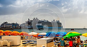 Philipsburg Beach and cruise ships on the island of Saint Martin in the Caribbean