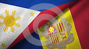 Phillippines and Andorra two flags textile cloth, fabric texture