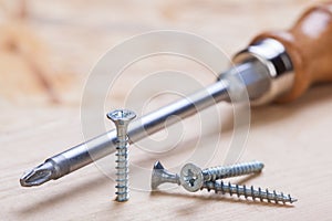 Phillips head screwdriver and wood screws