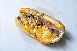 Philly Cheese Steak Sandwich with Melted Cheddar Cheese
