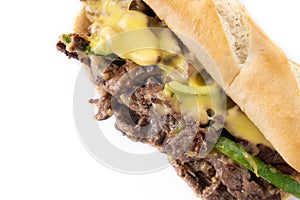 Philly cheesesteak sandwich isolated on white background
