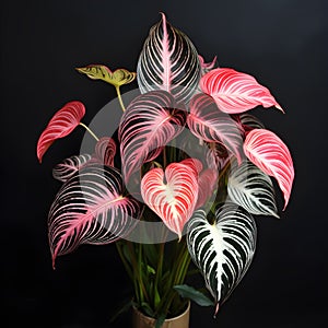 Philodendron variegated tropical plant with the ceramic vases