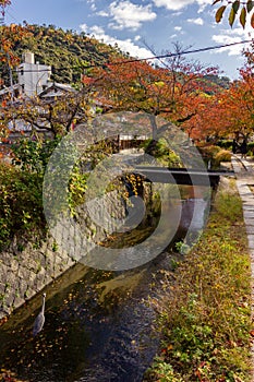 Philosopher`s walk next to the river in Kyoto Japan