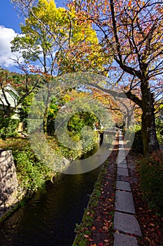 Philosopher`s walk next to the river in Kyoto Japan