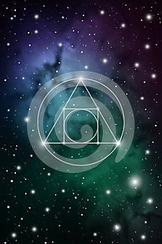 Philosopher stone sacred geometry spiritual new age futuristic illustration with transmutation interlocking circles