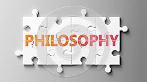 Philosophy complex like a puzzle - pictured as word Philosophy on a puzzle pieces to show that Philosophy can be difficult and