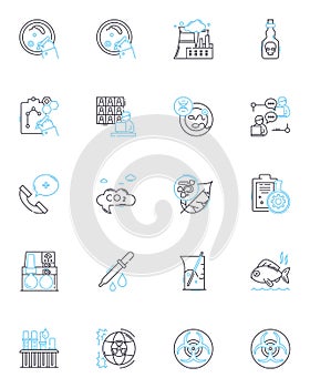 Philosophy ideology linear icons set. Existentialism, Rationalism, Absurdism, Stoicism, Utilitarianism, Postmodernism