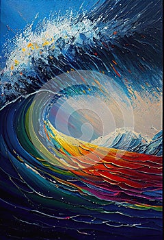 The Philosophy of Nature: A Colorful Depiction of Ocean Waves with Varied Brush Strokes