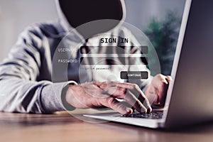 Phishing attack concept, computer hacker using fake website to steal login credentials