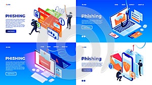 Phishing banner set, isometric style