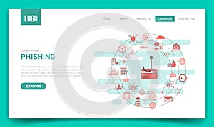 Phishing concept with circle icon for website template or landing page homepage