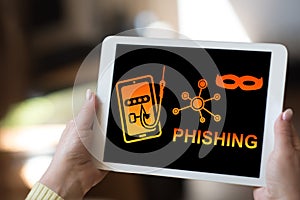 Phishing concept on a tablet