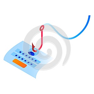 Phishing hook data icon, isometric style