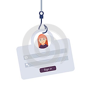 Phishing hook and login form. Phishing Login Credentials Concept. Vector illustration