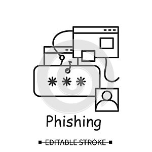 Phishing icon. Password stealing hacker attack simple line vector illustration